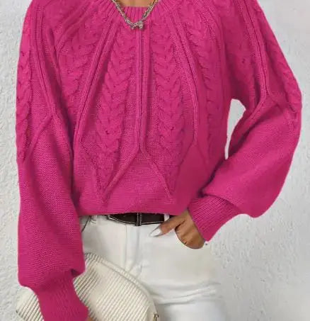 Jersey de Punto Trenzado con Cuello Redondo ConEstillo