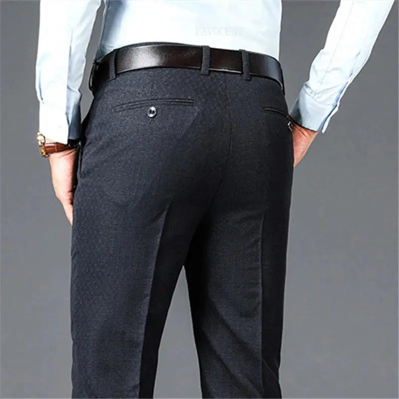 New Business Casual Suit Pants Men Solid High Waist Straight Office Formal Trousers Mens Classic Style Suit Long Pants Plus Size ConEstillo