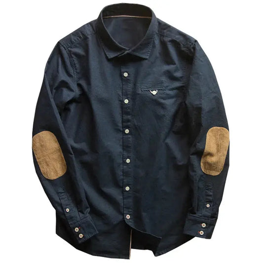 Oxford Retro Shirt Japanese Business Casual Trendy Fashion All-match Loose Tops Male Brand Long-sleeved Patch Shirts Clothes ConEstillo