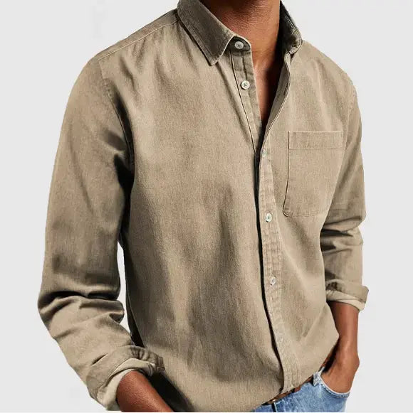 Camisas Casuales de Bolsillo para Hombre con Cuello Mao ConEstillo